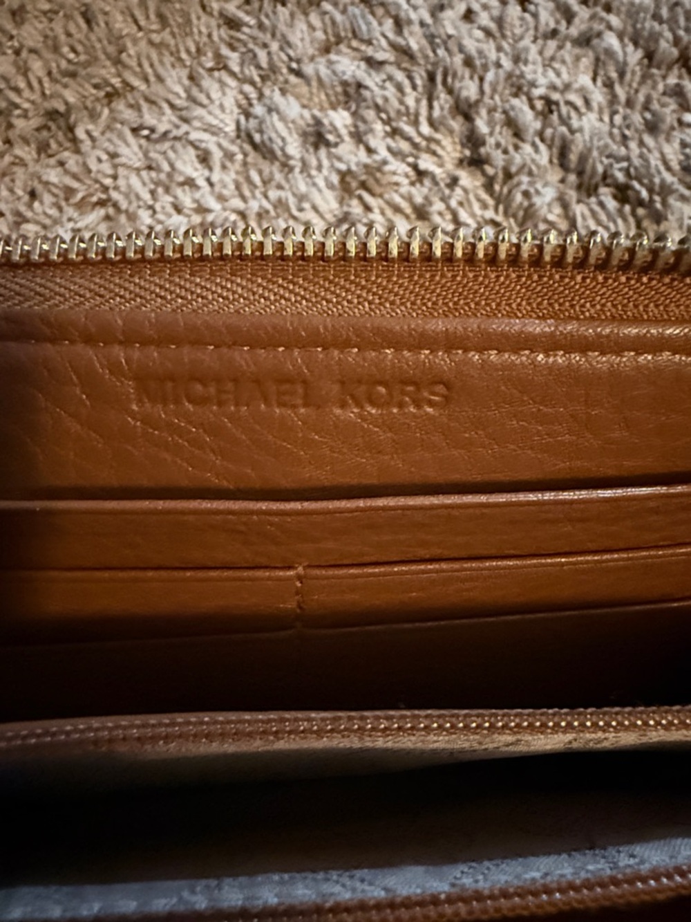 Michael Kors Cognac Leather Zip-Around Wallet with Gold Logo - Picture 3 of 6